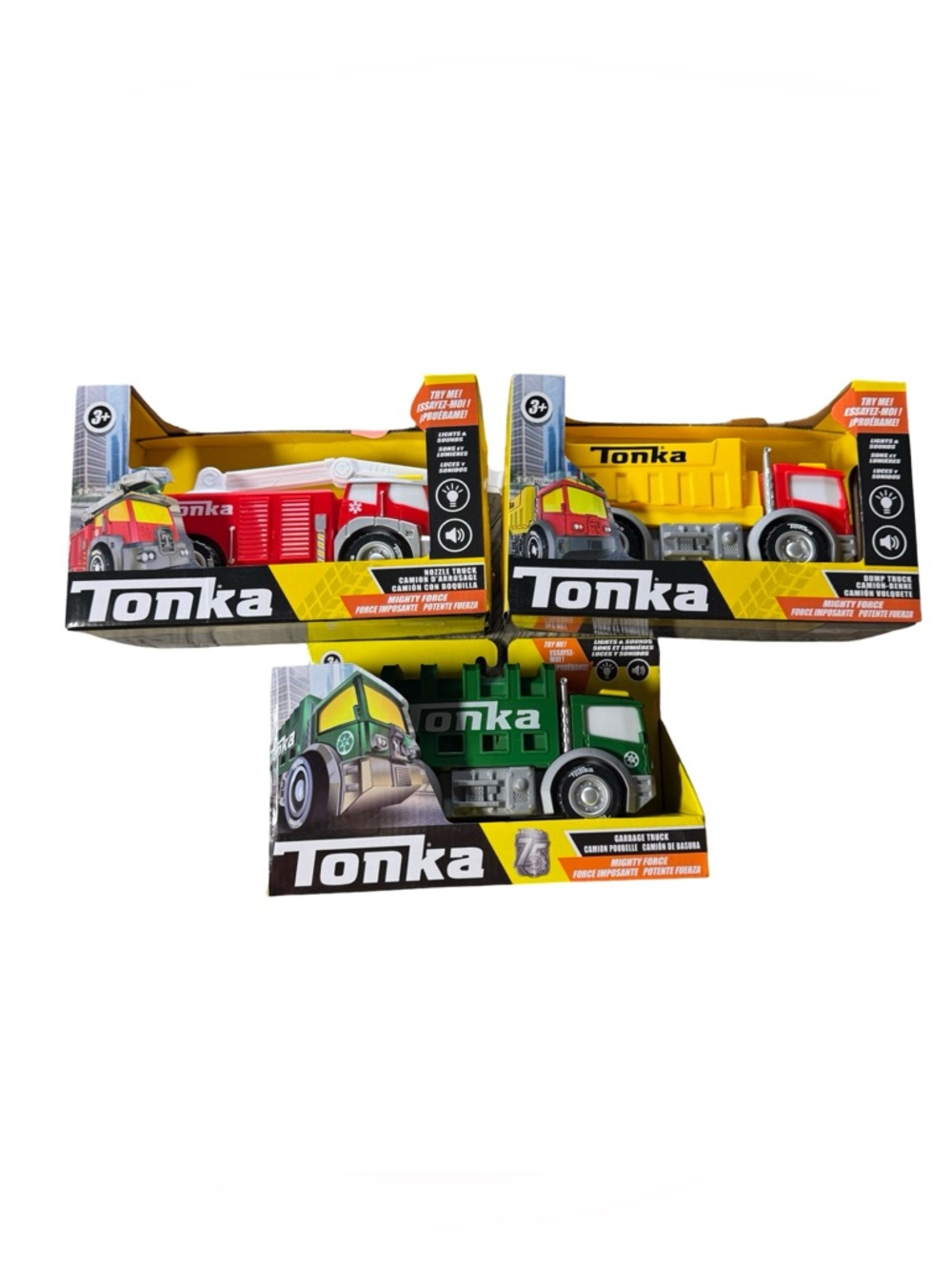 Tonka Mighty Force 8” Lights & Sounds Dump Garbage Nozzle Fire Truck Lot of 3